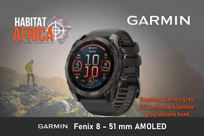 Garmin Fenix 8 AMOLED Sapphire Carbon grey DLC with Black pebble grey silicone band Habitat Africa