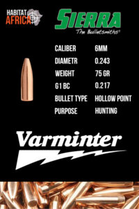 Sierra-Varminter-6mm-.243-75gr-HP-Bullet-Info-Habitat-Africa