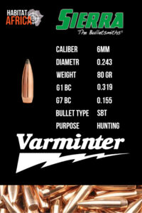 Sierra-Varminter-6mm-.243-80gr-SBT-Blitz-Bullet-Info-Habitat-Africa