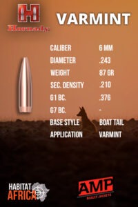 Hornady-Varmint-6mm-.243-87gr-BTHP-Bullet-Info-Habitat-Africa